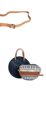 Vintage Womens Blue Leather Round Handbag Purses - Leather Texture Detail