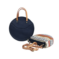 Vintage Womens Blue Leather Round Handbag Purses - Stitching Detail