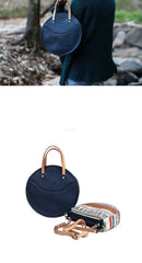 Vintage Womens Blue Leather Round Handbag Purses - Overall View