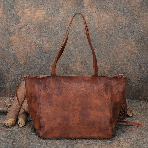 Womens Brown Leather Tote Bags Vintage Womens - Interior View