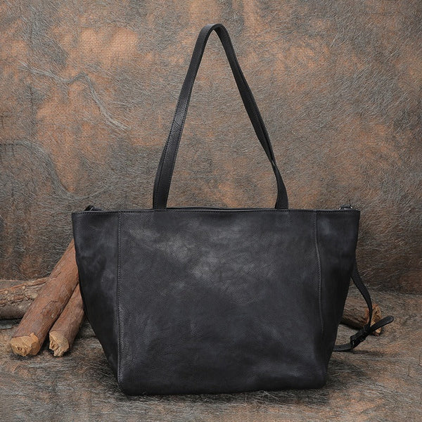 Womens Black Gray Leather Tote Bags Vintage - Closure Detail
