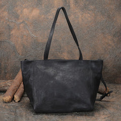 Womens Black Gray Leather Tote Bags Vintage Womens Handbag Shopper Bag Purse for Ladies