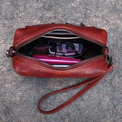 Vintage Womens Red Leather Wristlet Wallets Mini Shoulder Bag Small Crossbody Bag for Women