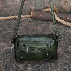 Vintage Womens Green Leather Wristlet Wallets Mini Shoulder Bag Small Crossbody Bag for Women