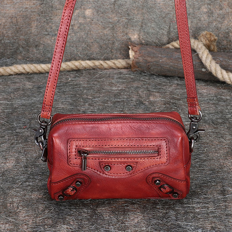 Vintage Womens Red Leather Wristlet Wallets Mini Shoulder Bag Small Crossbody Bag for Women