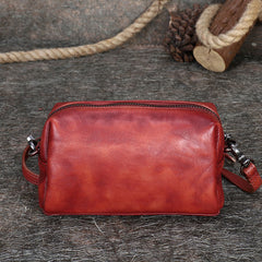 Vintage Womens Red Leather Wristlet Wallets Mini Shoulder Bag Small Crossbody Bag for Women