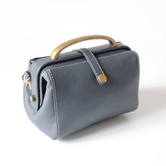 Handmade Womens Blue Leather Mini Doctor Handbags Shoulder Purses Black Doctor Purses for Women