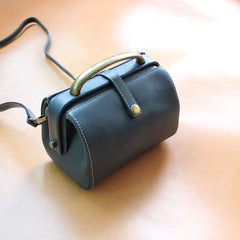 Handmade Womens Black Leather Mini Doctor Handbags Shoulder Purses Black Doctor Purses for Women