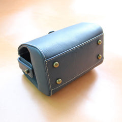 Handmade Womens Blue Leather Mini Doctor Handbags Shoulder Purses Black Doctor Purses for Women