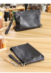 Vintage Black Soft Leather Mens Clutch Wallet Wristlet Bag Zipper Clutch Bag For Men