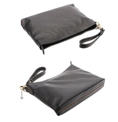 Vintage Black Soft Leather Mens Clutch Wallet Wristlet Bag Zipper Clutch Bag For Men