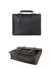 Vintage Black Mens Leather Briefcases Work Handbags Brown 14'' Computer Briefcase For Men