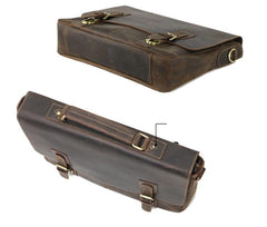 Vintage Black Mens Leather Briefcase Work Handbags Brown 14'' Computer Briefcases For Men