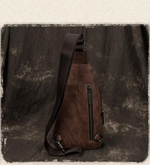 Vintage Brown LEATHER MENS One Shoulder Backpack Cool Chest Bag SLing Bag For Men