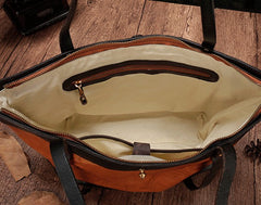 Vintage Brown Large Leather Tote Bag Shopper Bag Big Tote Purses For Women