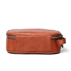 Vintage Brown Leather Men's Clutch Bag Double Zipped Small Wristlet Handbag Storage Bag For Men