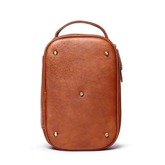 Vintage Brown Leather Men's Clutch Bag Double Zipped Small Wristlet Handbag Storage Bag For Men