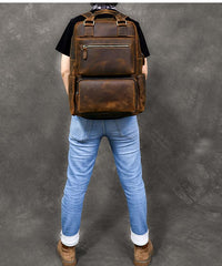 backpack large capacity​ Vintage Brown Large Leather Backpack Men 16