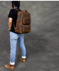 large men's backpack​ Vintage Brown Large Leather Backpack Men 16