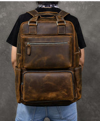 large backpacks travel Vintage Brown Large Leather Backpack Men 16