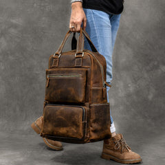 large backpack handbags Vintage Brown Large Leather Backpack Men 16