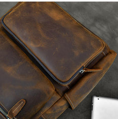 best large backpacks for travel​ Vintage Brown Large Leather Backpack Men 16