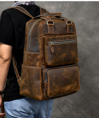 large backpack for traveling Vintage Brown Large Leather Backpack Men 16