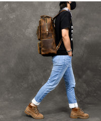 best large laptop backpack​ Vintage Brown Large Leather Backpack Men 16