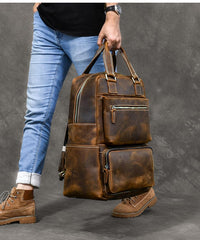 backpack for large man Vintage Brown Large Leather Backpack Men 16