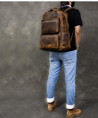 mens large leather backpack Vintage Brown Large Leather Backpack Men 16