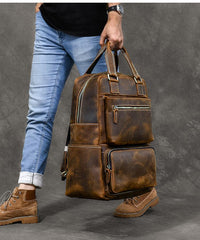 large size backpack Vintage Brown Large Leather Backpack Men 16