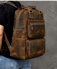 large leather backpack for men Vintage Brown Large Leather Backpack Men 16