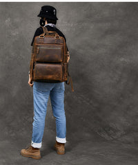 large backpack for school Vintage Brown Large Leather Backpack Men 16