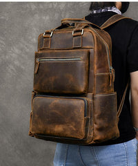 extra large backpacks for travel​ Vintage Brown Large Leather Backpack Men 16