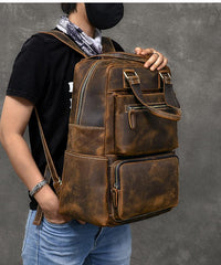 backpacks for large men​ Vintage Brown Large Leather Backpack Men 16