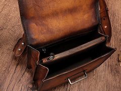 Vintage Brown Leather Small Rivet Shoulder Bag Retro Crossbody Purse For Women
