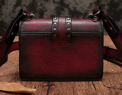 Vintage Brown Leather Small Rivet Shoulder Bag Retro Crossbody Purse For Women