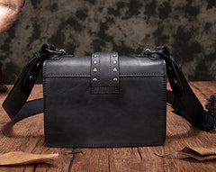 Vintage Brown Leather Small Rivet Shoulder Bag Retro Crossbody Purse For Women
