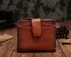 Vintage Brown Leather Womens Bifold Small Wallet Red billfold Wallet for Women