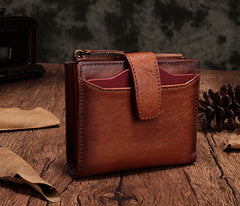 Vintage Brown Leather Womens Bifold Small Wallet Red billfold Wallet for Women