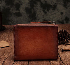 Vintage Brown Leather Womens Bifold Small Wallet Red billfold Wallet for Women