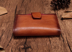 Vintage Brown Leather Womens Bifold Small Wallet Red billfold Wallet for Women