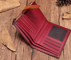 Vintage Brown Leather Womens Bifold Small Wallet Red billfold Wallet for Women
