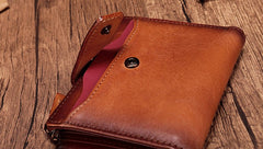Vintage Brown Leather Womens Bifold Small Wallet Red billfold Wallet for Women