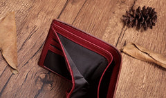 Vintage Brown Leather Womens Bifold Small Wallet Red billfold Wallet for Women
