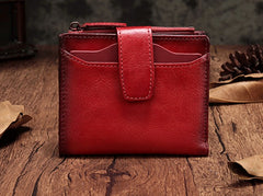 Vintage Brown Leather Womens Bifold Small Wallet Red billfold Wallet for Women