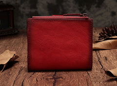 Vintage Brown Leather Womens Bifold Small Wallet Red billfold Wallet for Women