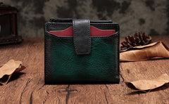 Vintage Brown Leather Womens Bifold Small Wallet Red billfold Wallet for Women