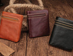 Vintage Brown Leather Womens Bifold Small Wallet Vertical Wallet for Women