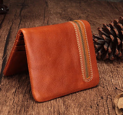 Vintage Brown Leather Womens Bifold Small Wallet Vertical Wallet for Women